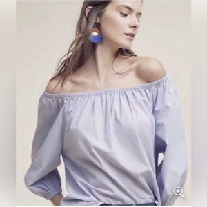 Anthropologie Anthro Maeve Blue Striped Off Shoulder Poplin Top - 100% cotton